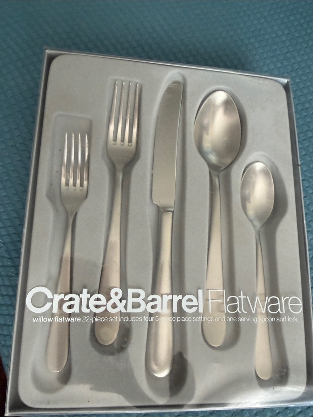Crate&Barrel Willow Flatware Set in Silver Stainless Finish-18 pieces